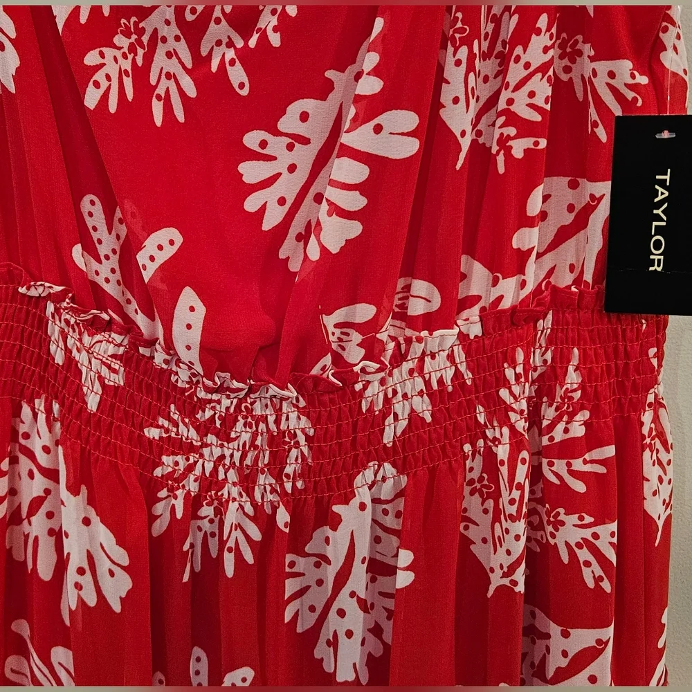 Taylor One-shoulder Tiered Dress Size- 12 Color-Red & White Coral/Starfish Print